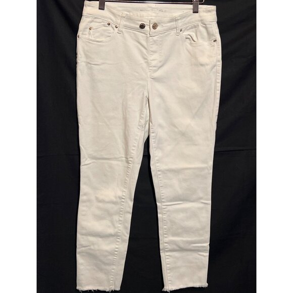 Chicos Platinum White Jeggings Size 0 Frayed Hem Stretch Denim Pants - Picture 1 of 8